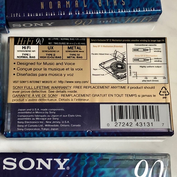 Lot of 7 Sony Hi-Fi Type I Normal Bias 90 Minutes Blank Cassette Tapes SEALED - Picture 3 of 5